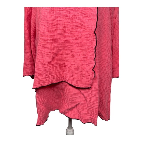 Ali Miles Womens 3X Tunic Top Pink Black Trim Gauzy Spring Summer Lagenlook - Picture 4 of 16